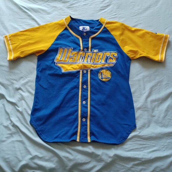 Starter NBA Basketball Golden State Warriors Button Up Baseball Jersey Large - Picture 1 of 8